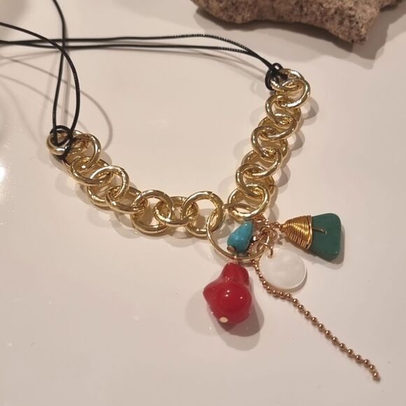 New ZARA Mixed Stone And Charm Cord Necklace Adjustable - Picture 5 of 9